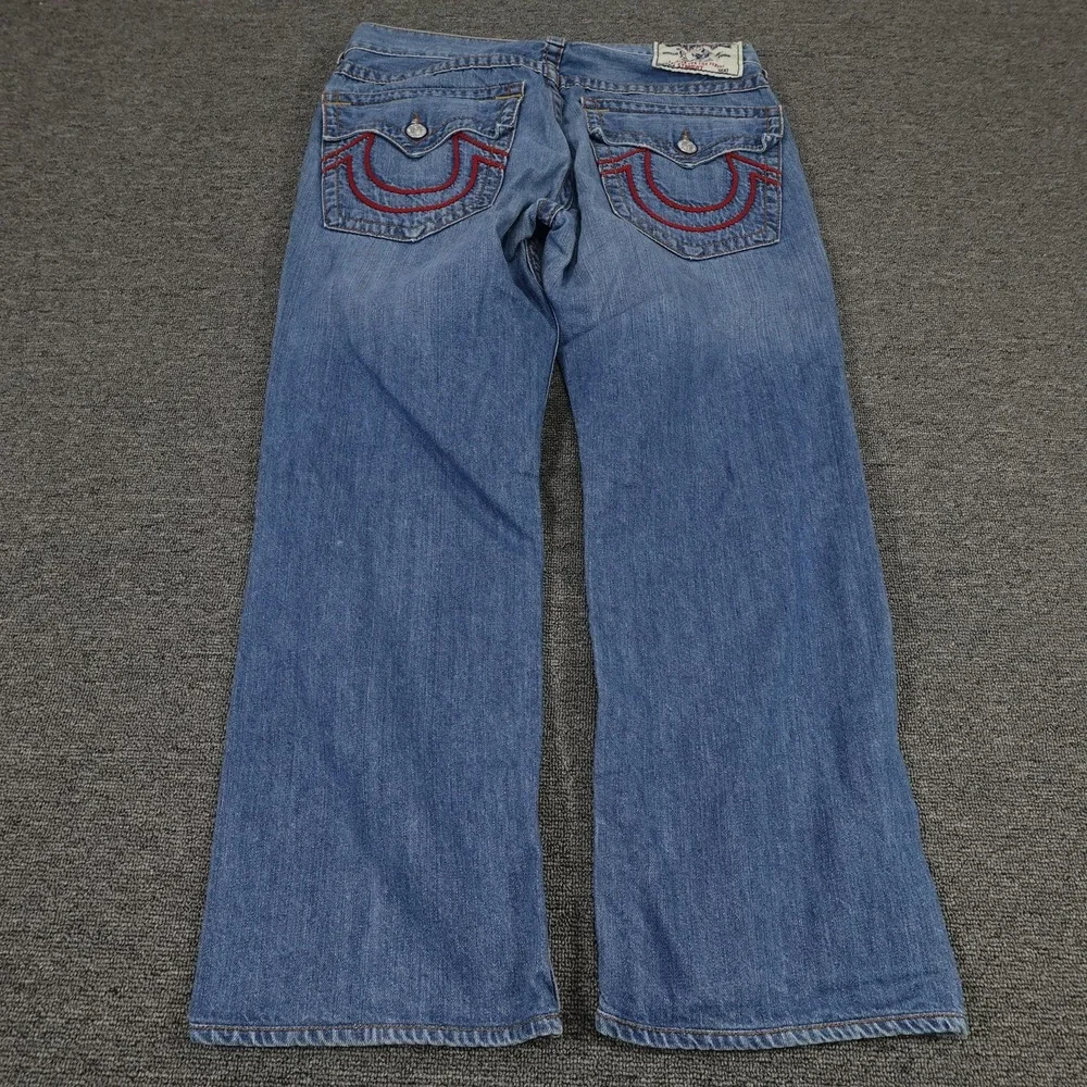 True Religion Jeans Mens 34 Blue Straight World Tour Horseshoe Stitch 34x29